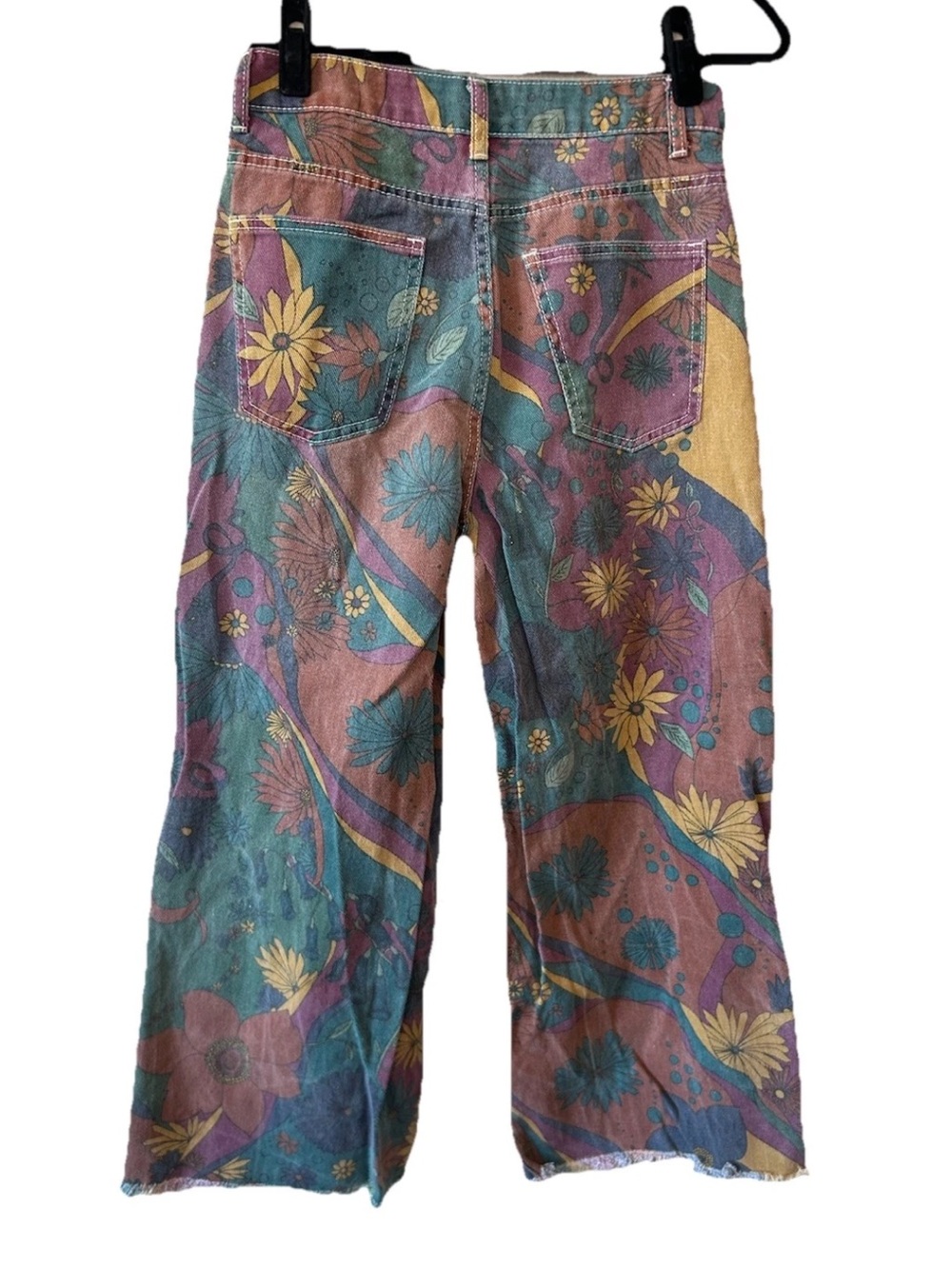 Vintage Psychedelic Floral Wide Leg Jeans Multi Colored Hippie Boho Festival S/M - Picture 7 of 15